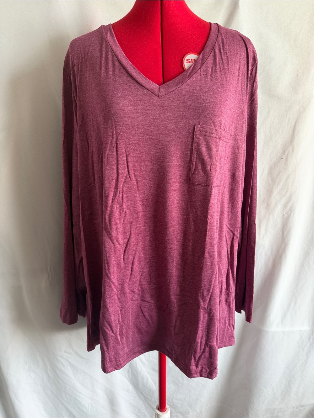 Relaxed V-Neck Long Sleeve Pocket Tee - Dusty Mauve Pink